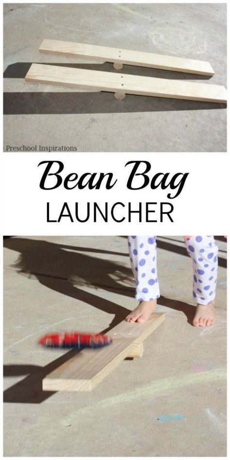 DIY Bean Bag Launcher from Preschool Inspirations. This is a great gross motor activity or a perfect outdoor activity. Diy Bean Bag, Bean Bag Games, Gross Motor Activity, Physical Education Activities, Gross Motor Activities, Woodworking For Kids, Outdoor Classroom, Outdoor Activities For Kids, Preschool Games