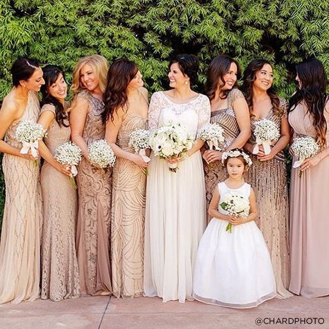 Leaning toward a cream/gold mix and match of beaded dresses from this designer in various styles Different Bridesmaid Dresses, Beaded Dresses, Neutral Bridesmaid Dresses, Champagne Bridesmaid Dresses, Champagne Bridesmaid, Blush Bridesmaids, Sequin Bridesmaid, Gold Bridesmaid Dresses, Mismatched Bridesmaids