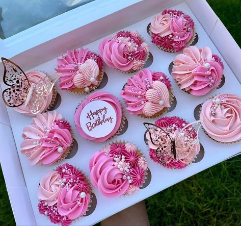 Cupcakes For Women, Pink Cupcakes Birthday, Birthday Cupcakes For Women, Hot Pink Cupcakes, Sweet 16 Cupcakes, Barbie Cupcakes, Butterfly Birthday Cakes, Cupcakes Birthday, Cupcake Decorating Tips