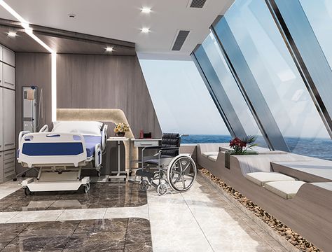 Beautiful Hospital Room, Futuristic Hospital Room, Luxury Hospital Room, Hospital Room Design, Futuristic Hospital, Birthing Suite, Construction Drawing, Architecture Site Plan, Healthcare Interior Design