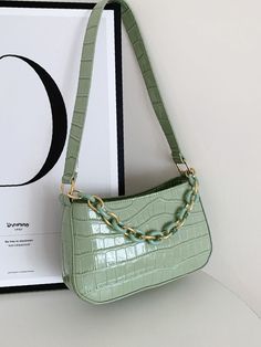 Embossed Bag, Small Leather Bag, Green Handbag, Patchwork Bags, Baguette Bag, Satchel Bag, Square Bag, Green Bag, Bag Women