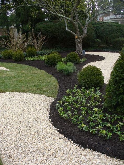 black mulch, crushed rock: Landscaping Cheap, Cheap Landscaping, Mulch Landscaping, Cheap Landscaping Ideas, Gravel Landscaping, Stone Landscaping, Sprinklers, Home Landscaping, Front Yard Garden