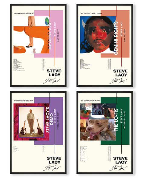 PRICES MAY VARY. Enhance your love for steve lacy with this set of 4 high-quality album cover posters. Perfect for music enthusiasts and fans. Add a touch of style to your living space with these beautifully designed and printed album cover posters. The perfect decoration for teenagers and music lovers. Elevate the ambiance of your home, office, or any space with these album cover posters. Suitable for living rooms, bedrooms, kitchens, dorms, offices, hotels, restaurants, bathrooms, and bars. Gi Poster Wall Art Living Room, Live Music Poster Design, Steve Lacy Poster, Album Cover Vintage, Album Cover Prints, Album Cover Wall Decor, Program Brochure, Posters For Room Aesthetic, Posters For Room