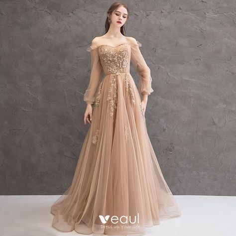 Gaun Koktail, Off Shoulder Evening Dress, A Line Evening Dress, 파티 드레스, Formal Dresses With Sleeves, Tulle Evening Dress, Pakaian Feminin, Long Sleeve Prom, Long Sleeve Evening Dresses