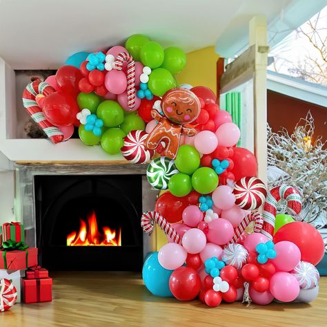 PRICES MAY VARY. 【Christmas Themed red blue green Balloon Kit】INCLUDES the following 140+PCS 5" 10" 12" 18" balloons in various sizes, we chose red blue green as Palette for the theme, Add 10pcs foil Christmas Themed Balloon & Glue Dot Tie Kit lets you create a cheerful and vibrant atmosphere, perfect forChristmas themed party 【Reliable Color 】 We insist on real photography，Providing True Color of every single balloons,what you have to do is trust your color insprition and idea. Reliable Consist Colorful Christmas Balloon Garland, Candy Christmas Party Theme, Class Christmas Party Decorations, Christmas Decorations For School Hallway, Winter Candy Land Christmas Decorations, Colorful Christmas Decorations Outdoor, Gingerbread Balloon Garland, Gingerbread House Theme Party, Candy Theme Birthday Party Decorations