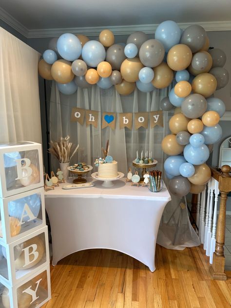 Baby Shower Boy Dessert Table, Baby Shower Sweets Table Boy, Baby Shower Table Set Up Boy, Baby Shower Inspo Boy, Small Baby Shower Ideas Boy, Simple Baby Shower Decorations Boy, Simple Baby Shower Ideas For Boys, Baby Shower Table Decoration Ideas Boy, Dessert Table Baby Shower Boy