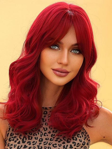 Red  Collar  Synthetic Fiber  Bangs Wig Embellished   Wigs & Accs Red Hair With Bangs, Red Hair Inspiration, Short Red Hair, Color Borgoña, Halloween Wigs, Christmas Hairstyles, Girls With Red Hair, Red Wigs, Halloween Hair