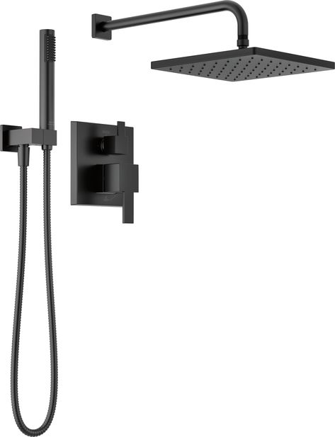 This Modern™ Collection bundle offers a streamlined, contemporary design and the components you need for a complete shower. Delta® showers with Monitor® pressure balance valves are engineered to make sure you don’t experience a sudden and possibly unsafe change in water temperature as a result of running water elsewhere, such as using a dishwasher, flushing a toilet or running a washing machine. While other products may gather unsightly mineral buildup over time, soft rubber Touch-Clean® spray holes allow any mineral residue to simply be wiped away for an instantly refreshed look — with no need for soaking or the aid of chemical cleaners. WaterSense® labeled faucets, showers and toilets use at least 20% less water than the industry standard — helping you save water without compromising per Rain Shower Head With Handheld, Shower Head With Handheld, Shower Diverter, Shower Faucet Sets, Teen Bedroom Furniture, Black Shower, Bathtub Shower, Rain Shower Head, Bedroom Furniture For Sale