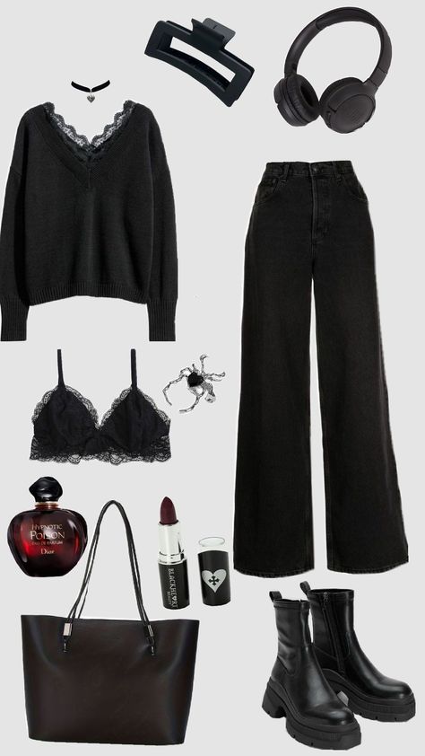 #autumnoutfit Uni Outfits, Gothic Outfits, Alternative Outfits, Goth Outfits, Autumn Outfit, Edgy Outfits, Dark Fashion, Grunge Outfits, Outfits Casuales