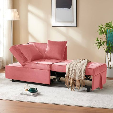 Amazon.com: Convertible Sofa Bed 4-in-1 Velvet Sleeper Sofa Chair Bed Pull Out Futon Couch Bed with USB Ports 5 Adjustable Backrest and Pillow Fold Out Ottoman Bed for Adults Small Spaces Living Room, Pink : Home & Kitchen Small Furniture For Small Spaces, Fold Out Ottoman Bed, Pink Couch Living Room, Studio Apartment Furniture, Chair Sleeper, Living Room Pink, Sleeper Chair Bed, Velvet Sleeper Sofa, Loveseat Sleeper Sofa