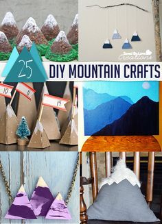 25 DIY Mountain Crafts and Decor Tutorials Mountain Art Diy, Mountain Crafts For Kids, Mountain Craft, Climbing Party, Diy Mountain, Mountain Crafts, Mountain Decor, Creation Deco, Diy Cans