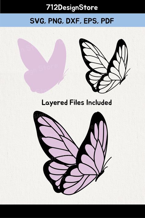 Layered Cricut Designs, Cricut Insects, Aesthetic Svg Free, Free Butterfly Svg, Butterfly Cricut, Layered Butterfly Svg, Cricut Butterfly, Cricut Animals, Clipart Butterfly