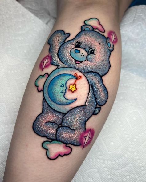 Care Bear Tattoo, Shoulder Cover Up Tattoos, Rabbit Tattoo Design, Bears Tattoo, Care Bear Tattoos, Bedtime Bear, Bear Tattoo Designs, Gemini Tattoo, Bear Tattoos