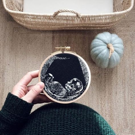 Slide 1 of 5 Creative Pregnancy Announcement, Idee Cricut, Pola Sulam, 자수 디자인, Hand Embroidery Stitches, Hand Embroidery Patterns, Embroidery Inspiration, Ultrasound, Hoop Art