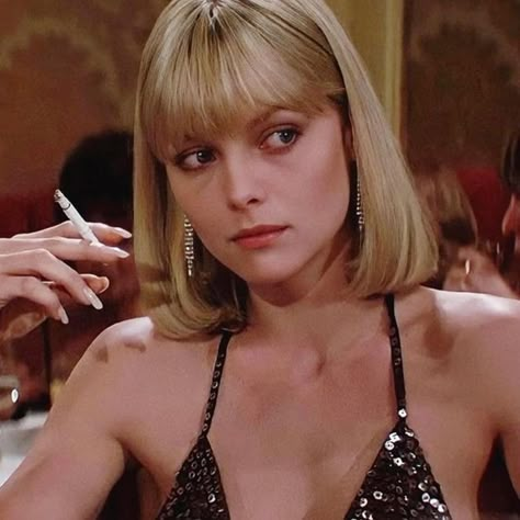 Michelle Pfeiffer as Elvira Hancock in Scarface, 1983. . . . . . . . . #michellepfeiffer #elvirahancock #scarface #vintage #1980s #1980 #80s #80sfashion #movies #moviescene #cinema #cinematography Elvira Hancock, I'm Just A Girl, Michelle Pfeiffer, Just A Girl, Cinematography, A Girl, Hair