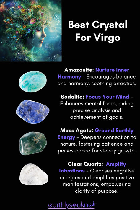 Four powerful crystals to enhance Virgo's energy and focus Crystals For Virgo Zodiac Signs, Herbs Of Virgo, Crystals For Virgo, Virgo Core, Virgo Crystals, Virgo Sun Sign, Virgo Gemstone, Witchy Astrology, Crystal Knowledge