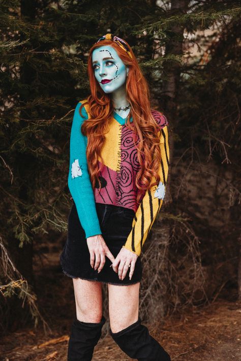 Jack and Sally. Modern day Sally. Sally costume from nightmare before Christmas. Sally Halloween make up. Cosplay Jack and sally Diy Sally Costume Women, Sally Costume Women, Sally Makeup, Sally Costume, Costume Women, Halloween Photoshoot, Diy Costumes, Costumes For Women, Halloween Outfits