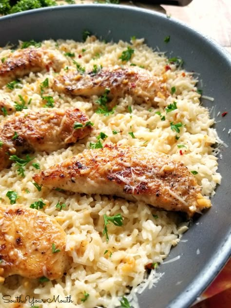 Garlic Parmesan Rice, Parmesan Rice, Chicken Scampi, Easy Skillet Meals, Easy Skillet, Hearty Meal, Chicken Dinners, Awesome Recipes, Tender Chicken