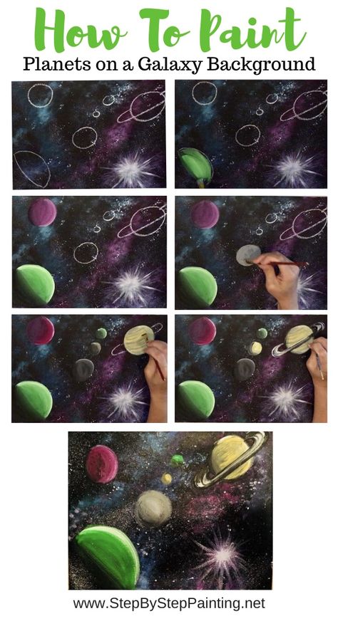 Planets Painting - Acrylic Painting Tutorial Step By Step Painting Planets, Planets Painting, Acrylic Step By Step, Galaxy Painting Acrylic, Painting Tutorial Step By Step, Planet Painting, Space Painting, Planets Art, Canvas Painting Tutorials