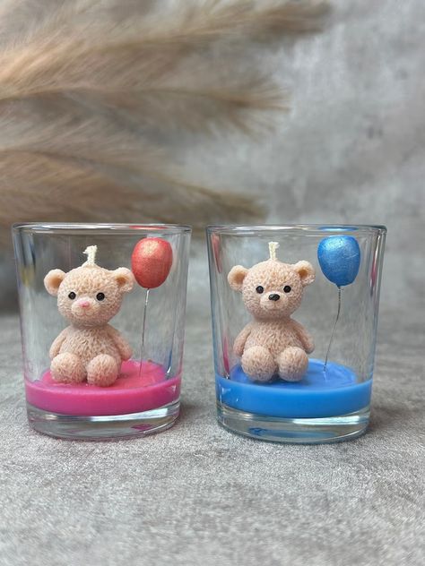 Unscented Teddy Bear and Heart or Balloon Candle Shape, Eco Wax Baby Shower Gift, Cute Birthday Present, Baptism/bachelorette - Etsy Poland Teddy Bear With Heart, Fluffy Teddy Bear, Bear With Heart, Diy Teddy Bear, Bear Candle, Baby Shower Candles, Cupcake Candle, Gift Box Design, Teddy Bear Baby Shower