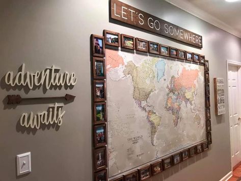 Travel Themed Room, Travel Gallery Wall, Travel Room, World Map Decor, Travel Wall Decor, Photo Deco, World Map Poster, Travel Keepsakes, Map Wall Decor