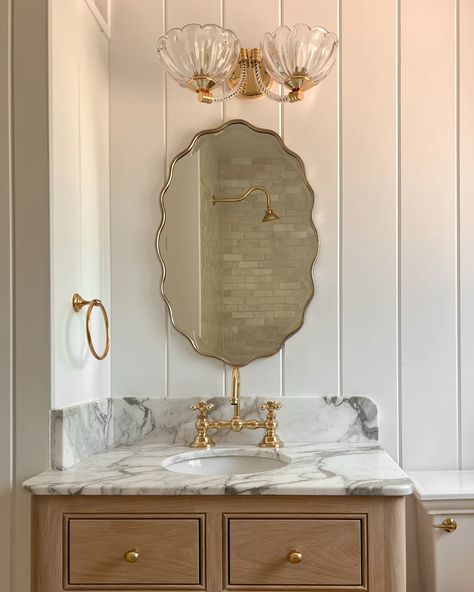 All Mirrors – The Vintage Rug Shop Shiplap Powder Bathroom, European Half Bath, Vintage Bathroom Update, French Bathroom Ideas, Wallpaper Powder Bath, Pool House Bathroom Ideas, Vegas Bathroom, Bathroom Vibes, Mirror Unique