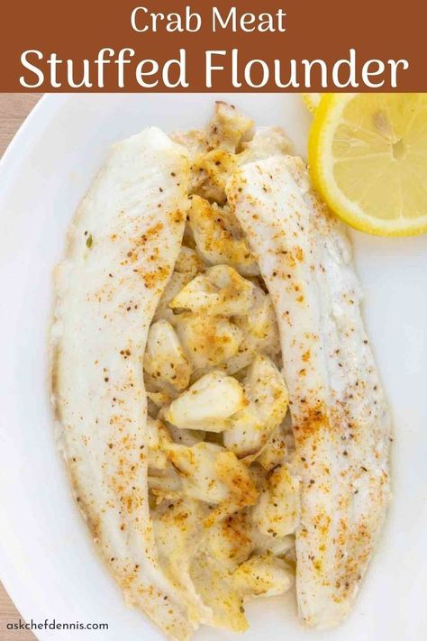 This crab stuffed flounder recipe is the ultimate restaurant-quality dish that you can make in your own kitchen. Sweet crab meat blended with an easy-to-make imperial sauce, stuffed between fillets of ocean-fresh flounder. And it couldn’t be easier to make! Whether it’s for your next dinner party or your Valentine's Day date night, be prepared to impress your guests with this delicious seafood dish. Try this now! Stuff Flounder Recipes, Crab Stuffed Flounder, Stuffed Flounder, Crab Imperial, Flounder Recipes, Crab Meat Recipes, Seafood Bake, Crab Stuffed, Delicious Seafood Recipes