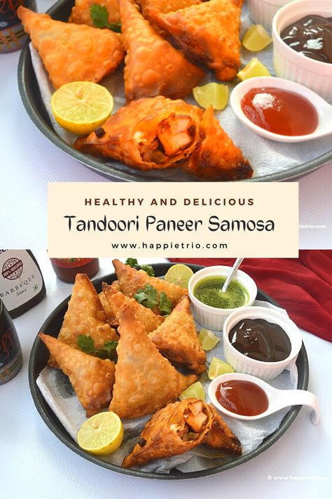 Paneer Samosa Recipe, Paneer Tandoori, Paneer Samosa, Pocket Recipes, Indian Sides, Mini Food Appetizers, Tandoori Recipes, Grilled Paneer, Caribbean Foods