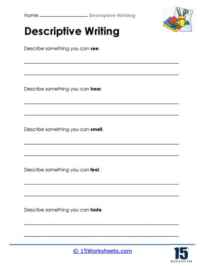 6th Grade Writing Activities, 6th Grade English Worksheets, Descriptive Writing Activities, 6th Grade Writing, Creative Writing Exercises, 6th Grade Worksheets, Homeschool Worksheets, Five Senses, Writing Exercises