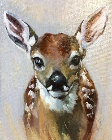 Cute Art To Paint, Doe Painting Deer, Deer Oil Pastel, Canvas Panel Ideas, Realistic Art Ideas, Deer Painting Acrylic Easy, Deer Oil Painting, Christmas Paintings Aesthetic, Drawing Ideas With Paint