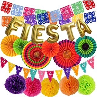 Mexican Fiesta Party Decorations, Pennant Garland, Mexican Fiesta Party, Fiesta Party Decorations, Mexican Party Theme, Fiesta Birthday, Mexican Party, Paper Fans, Fiesta Party