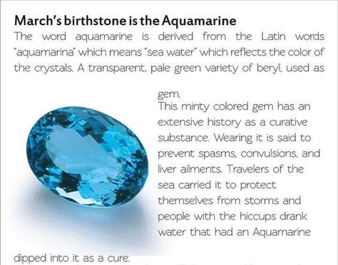 March's Birthstone Is The Aquamarine People Born In March, Born In March, March Born, Month Of March, Latin Words, Aquamarine Jewelry, March Birthstone, Aquamarine Stone, Aqua Marine