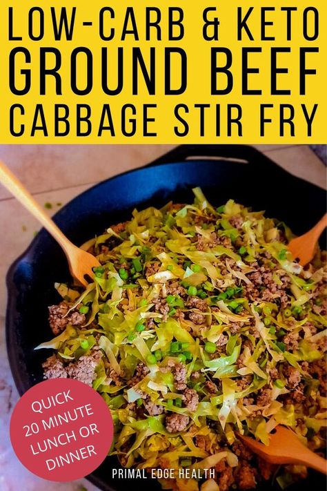 Beef And Cabbage Stir Fry, Stir Fry Dinner Recipes, Recipe For Ground Beef, Keto Cabbage Recipe, Keto Skillet, Ground Beef And Broccoli, Keto Ground Beef, Cabbage And Noodles, Ground Beef And Cabbage