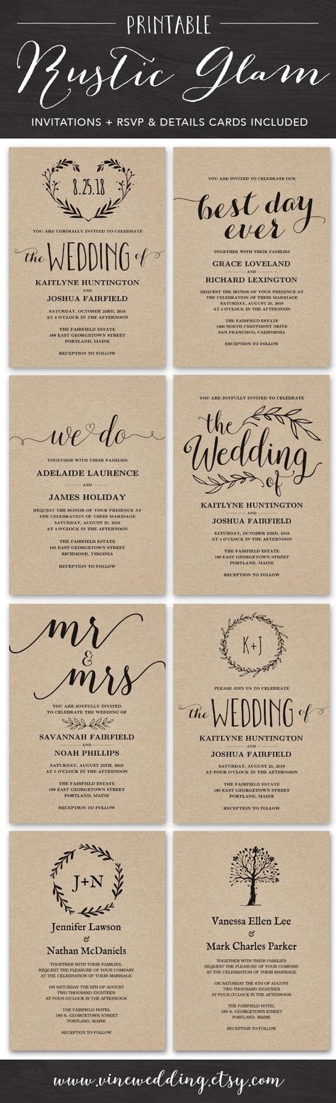 Rustic Wedding Invitations. Printable DIY Wedding Invitation. #wedding #invitations #rustic #invitation #kraft #paper #diy #printable #vinewedding Glam Invitation, Rustic Wedding Invitations, Bear Wedding, Chic Wedding Invitations, Trendy Wedding Invitations, Flowers Paper, Simple Invitation, Paper Printable, Fun Wedding Invitations