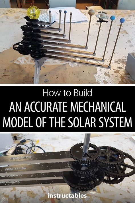 Build an accurate mechanical model of the Solar System to learn more about astronomy. #STEM #science #space #mechanism #logarithms #math #education #learning #casting #milling #metal #gears Steam Projects For Kids, Model Of The Solar System, Stem Kids, Energy Facts, Solar Energy Facts, Mechanical Projects, Metal Gears, Steam Projects, Mechanical Model