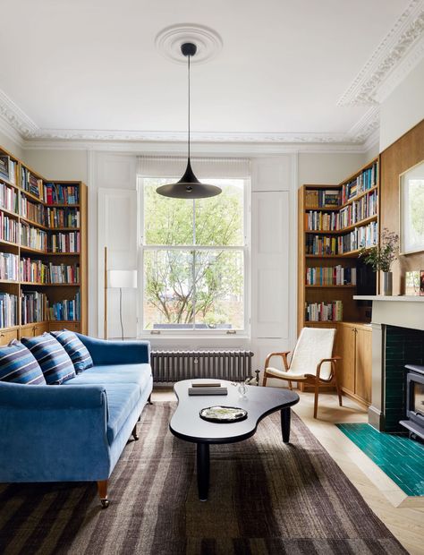 Victorian Homes Interior, Oak Bookshelves, Victorian Dressers, Victorian Renovation, Joinery Design, Homes Interior, London House, Victorian Terrace, Brown Walls