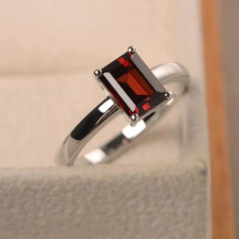 Red Gemstone Ring, Red Garnet Ring, Emerald Cut Rings, Gold Diamond Wedding Band, Gold Ring Designs, Engagement Ring White Gold, Ruby Engagement Ring, Morganite Engagement Ring, Diamond Engagement Ring Set