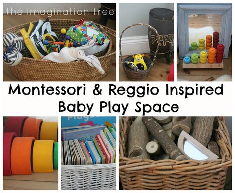 Baby Place Space for 6-18 Months: Inspired by Montessori and Reggio - The Imagination Tree Baby Treasure Basket, Sensory Water, Baby Play Areas, Imagination Tree, Heuristic Play, Infant Classroom, Montessori Room, Baby Sensory Play, Montessori Ideas