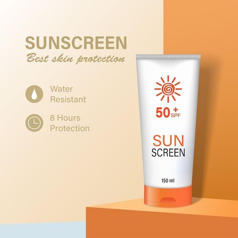 Vector a template for an advertising pos... | Premium Vector #Freepik #vector #sunblock #sunscreen #sunscreen-cream #sun-protection Cream Product Design, Sunscreen Social Media Design, Sunscreen Poster Design, Sunscreen Advertisement, Sunscreen Ads, Moodboard Portfolio, Baby Sunscreen, Instagram Template Free, Sun Block