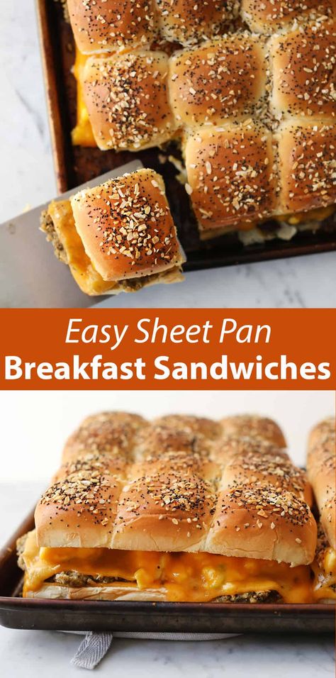 Sheet Pan Breakfast Sandwiches, Breakfast Sandwiches For A Crowd, Group Breakfast, Hawaiian Roll Sandwiches, Sheet Pan Breakfast, Easy Breakfast Sandwich, Egg Sandwich Breakfast, Breakfast Sandwich Recipes, Biscuit Sandwich