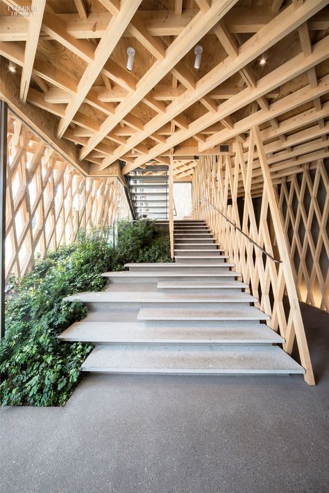 From A Simpler Time: SunnyHills by Kengo Kuma Green Stairs, Contemporary Stairs, Timber Architecture, Inspiration Nature, Wooden Architecture, Kengo Kuma, Wood Architecture, Japan Photography, Timber Structure