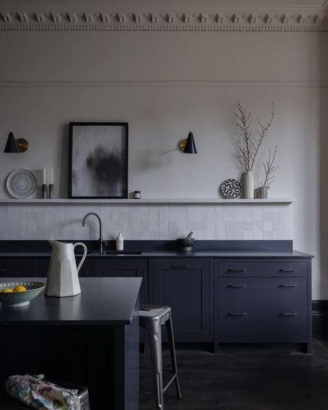 Ruth on Instagram: "Kitchen, with lemons. Picture rail restored to its original height. Photography @spectacle_glasgow #victorianrenovation #periodhome #oldhousenewhome #restoration #victorianrestoration #victorianproperty #periodproperty #modernvintage #periodhomestyle #scottishhomeshare #periodhomestyling #myeclectichomerocks #myhousethroughalens #myrevampreveal #sorealhomes #realhomesofinstagram #stopandstaredecor #interiordecoworld #interiorstyling #dabblingwithdecor #homeinspodaily #myhom Rail In Kitchen, Height Photography, Picture Rails, Victorian Renovation, Scottish Homes, Instagram Kitchen, Picture Rail, Period Property, Kitchen Pictures