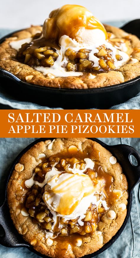 Apple Pie Pizza, Caramel Apple Pie Filling, Chocolate Chip Pizza, Cookie Pizza Recipe, Pizookie Recipe, Pizza Cookie, Salted Caramel Apple Pie, White Chocolate Chip, Cookie Pizza