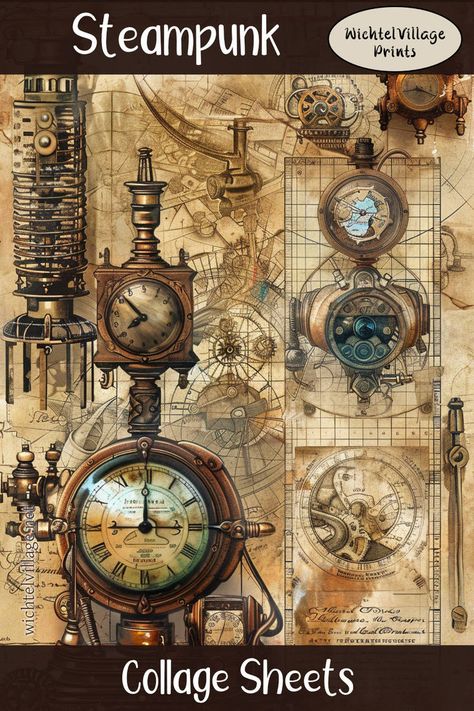 Immerse yourself in the fascinating world of steampunk, a unique art genre that combines futuristic technical functions with the materials and means of the Victorian era. The Steampunk Collage Sheets are an absolute must for all creative minds! Be enchanted by the world of steampunk and enjoy crafting and designing with these unique designs. Get the Steampunk Collage Sheets now and create masterpieces that combine the past and the future in an impressive way! Steampunk Collage, The Victorian Era, Victorian Era, Unique Art, Enchanted, New Art, Digital Paper, The Future, Phone Wallpaper