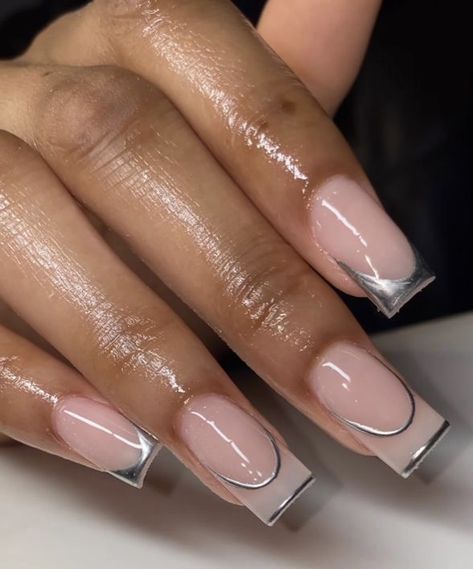 Sliver Nails, Metallic Nails Design, Nails Acrylic Designs, Hippie Nails, Drip Nails, French Tip Acrylic Nails, Acrylic Nails Designs, Work Nails, French Acrylic Nails