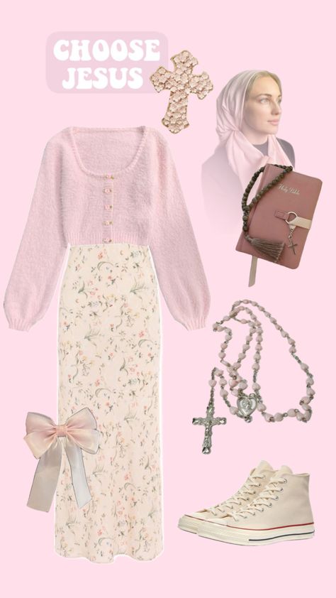 Catholic Modest Outfits, Christian Veils Aesthetic, Orthodox Christian Veil, Christian Woman Aesthetic Outfit, Modest Pink Outfits, Veiling In Christianity, Christian Veiling Outfits, Catholic Outfits, Modest Christian Outfits