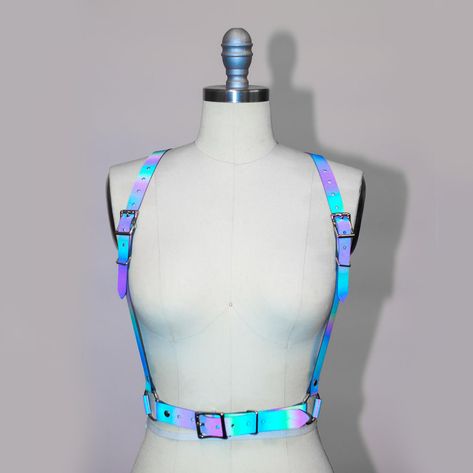 REFLECTIVE HARNESS BELT Iridescent Holographic Pvc Rainbow | Etsy Rainbow Harness, Corset Ideas, Fashion Cyberpunk, 23 Fashion, Harness Belt, Vetements Clothing, Cyberpunk Clothes, Clothes Making, Rainbow Magic