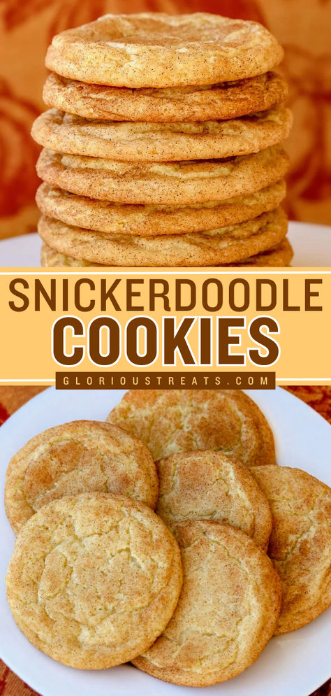 Looking for a Fall baking recipe? These Soft and Chewy Snickerdoodle Cookies are classic cookies with a slight tang. Add these homemade cookies to your favorite Fall dessert recipes! Apple Bars Recipes Easy, Easy Cinnamon Cookies, Snickerdoodle Cookies Recipe Easy, Soft And Chewy Snickerdoodle Cookies, Chewy Snickerdoodle Cookies, Chewy Snickerdoodles, Snickerdoodle Cookie Recipe, Soft Snickerdoodle Cookies, Snickerdoodle Cookies Easy