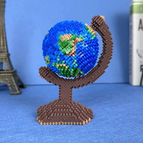 Fuse Beads Ideas, 3d Globe, Hama Beads 3d, 3d Perler Bead, Beads Pattern, Beads Ideas, Aqua Beads, Hama Perler, Melting Beads