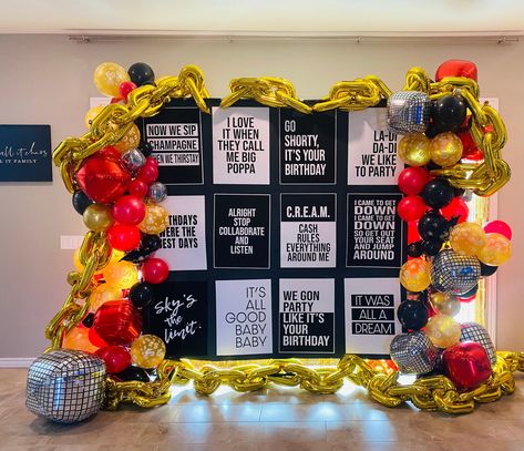 Hip Hop Decorations Parties, Hip Hop Balloon Garland, We Got The Beat Hoco Theme, Hip Hop Party Theme Decoration, Themed Birthday Party Ideas For Adults, Hip Hop Theme Party Ideas, Hip Hop Backdrop, 90s Hip Hop Party Decorations, Hip Hop Party Theme